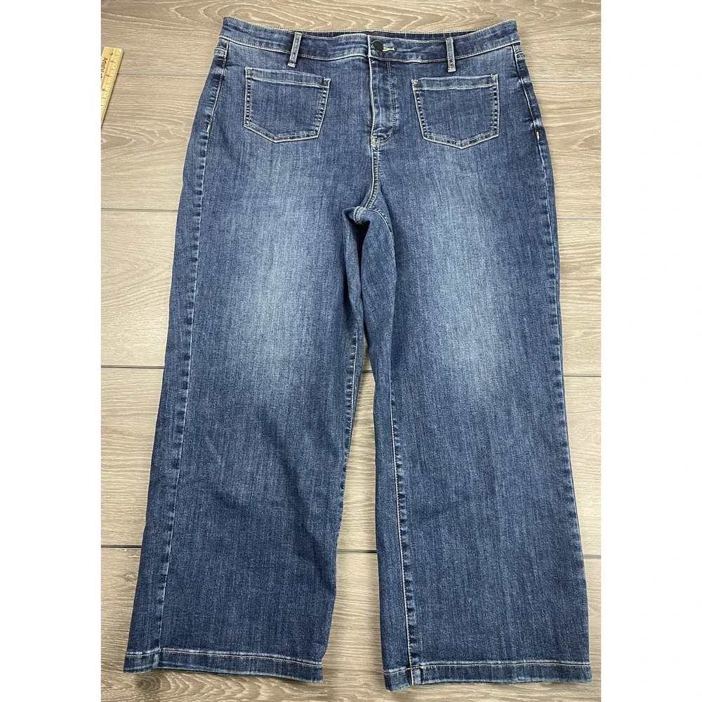 NYDJ Women's Wide Leg Cool Embrace High Rise Denim Jeans Blue Size 14 - Picture 3 of 10